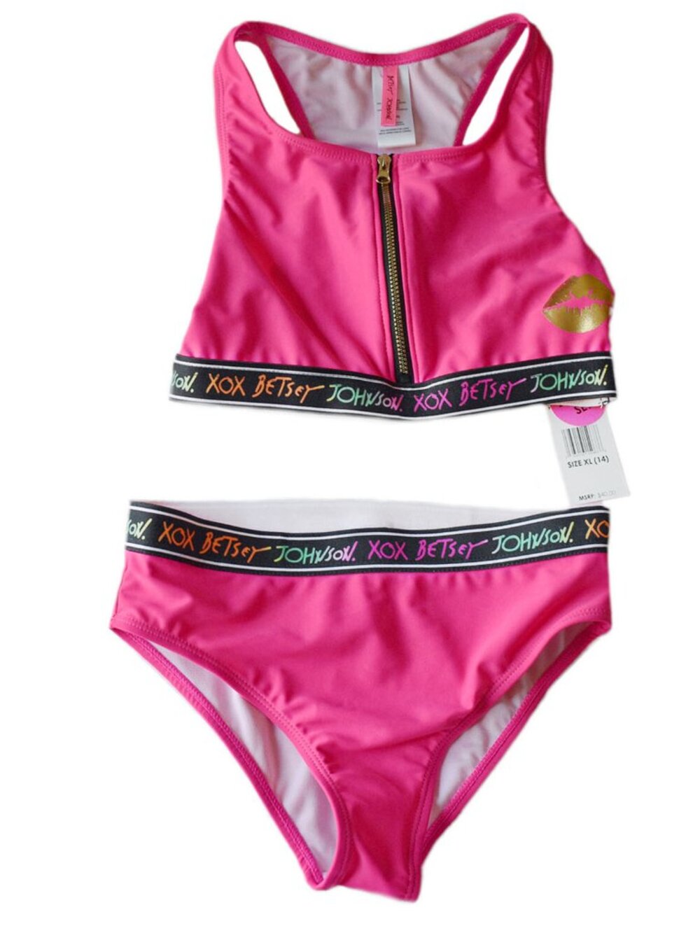 Betsey Johnson Girls’ Swimsuit Pink Bikini 2-Pc Swimwear UPF 50+ Youth Size 14 - Picture 3 of 5
